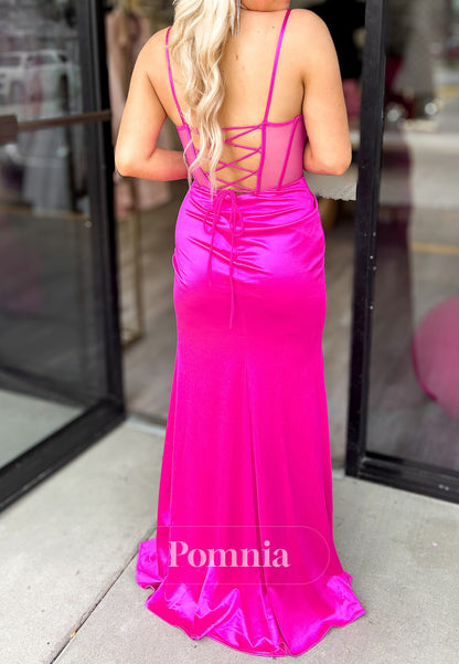 Fuchsia Sleeveless Strapless Corset Tulle Prom Dress