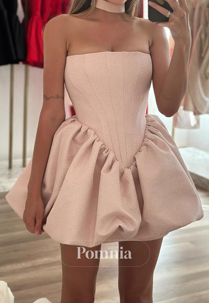 Rose Petal Sleeveless Strapless Short Homecoming Dress