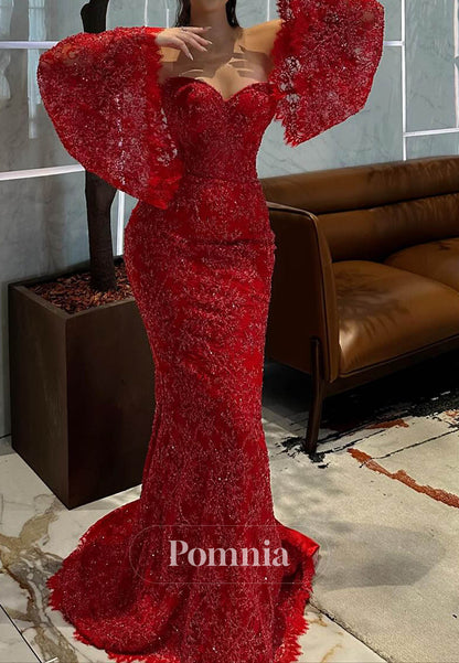 Charming Off-Shoulder Long Sleeves Mermaid Prom Dress