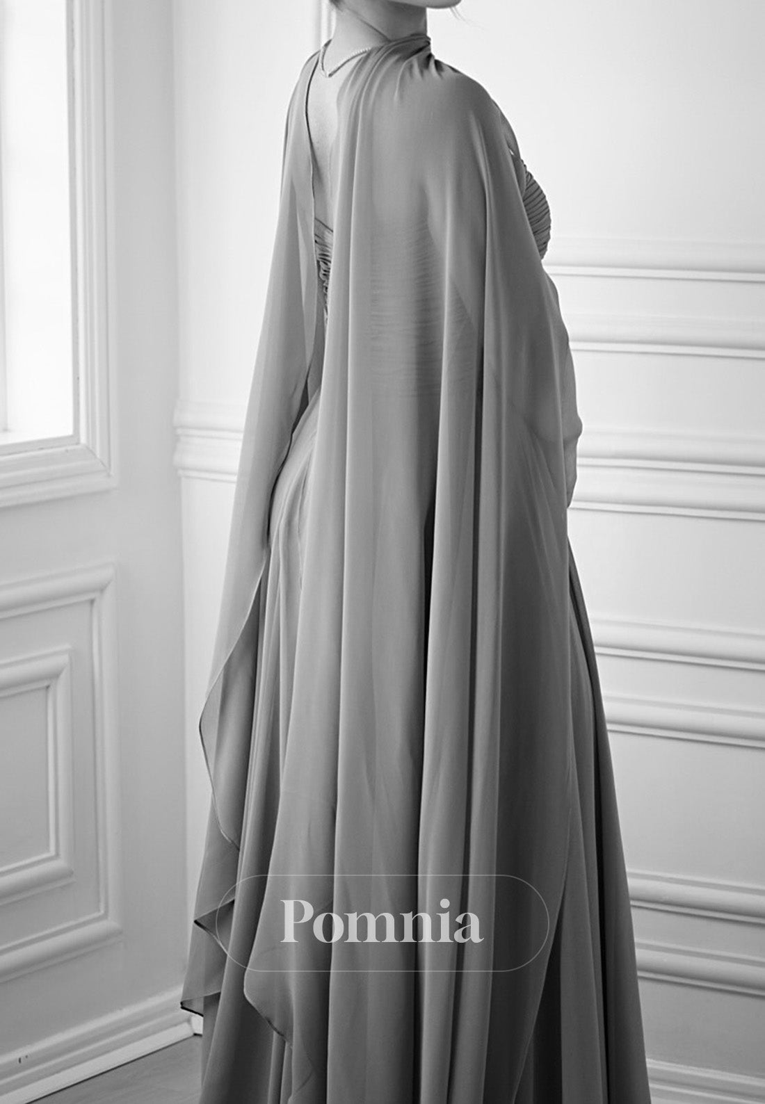 Dusty Sage Cape A-Line Empire-Waist Chiffon Mother of the Bride Dress