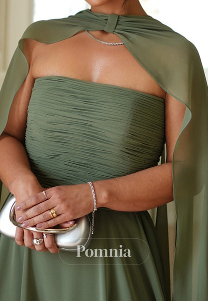 Dusty Sage Cape A-Line Empire-Waist Chiffon Mother of the Bride Dress