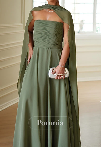 Dusty Sage Cape A-Line Empire-Waist Chiffon Mother of the Bride Dress