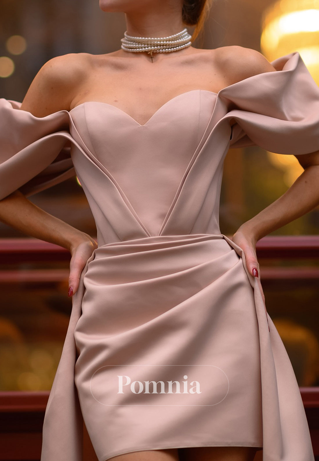 Rose Petal Short Sleeves Sweetheart Ruched Party Dress