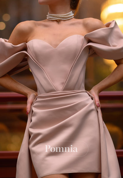 Rose Petal Short Sleeves Sweetheart Ruched Party Dress