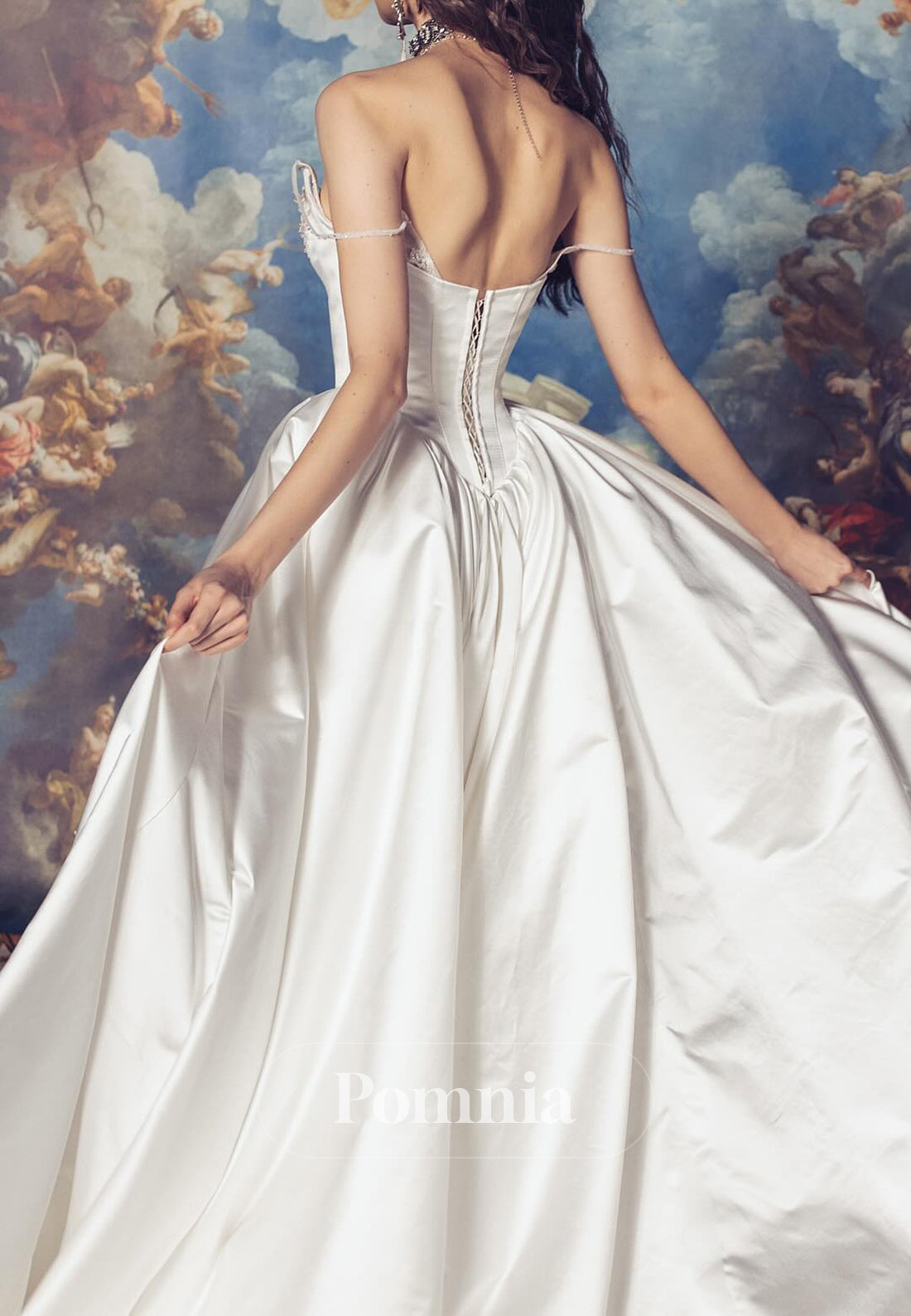 A-Line Sleeveless Strapless Lace-Up Back Detachable Train Wedding Dress