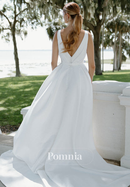 Simple Spaghetti Straps V-Neck Backless A-Line Wedding Dress