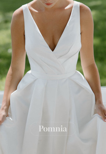Simple Spaghetti Straps V-Neck Backless A-Line Wedding Dress