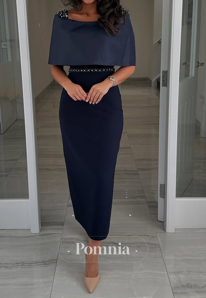 Dark Navy Short Sleeves Scoop Empire-Waist  Mother of the Bride Dress