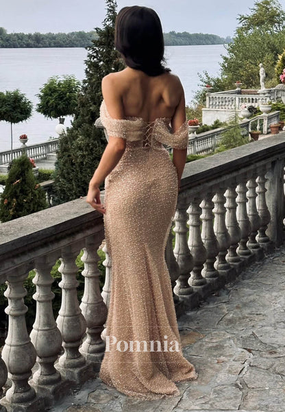Sheath Off-Shoulder Sleeveless Slit Ruched Prom Dress