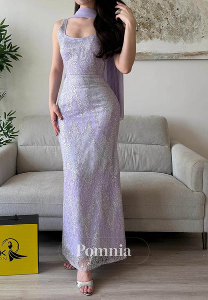 Lilac Spaghetti Straps Square Appliques Prom Dress