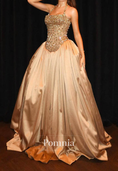 Elegant Halter Sleeveless Beads Evening Dress