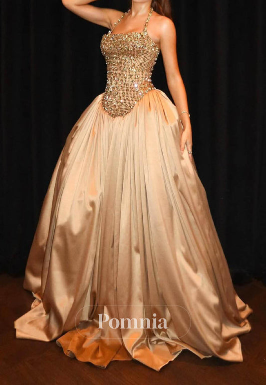 Elegant Halter Sleeveless Beads Evening Dress