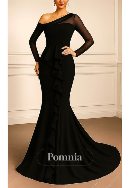 Elegant Long Sleeves Mermaid Satin Evening Dress