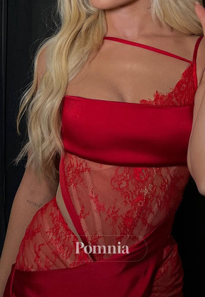 Red Spaghetti Straps Scoop Lace Corset Homecoming Dress