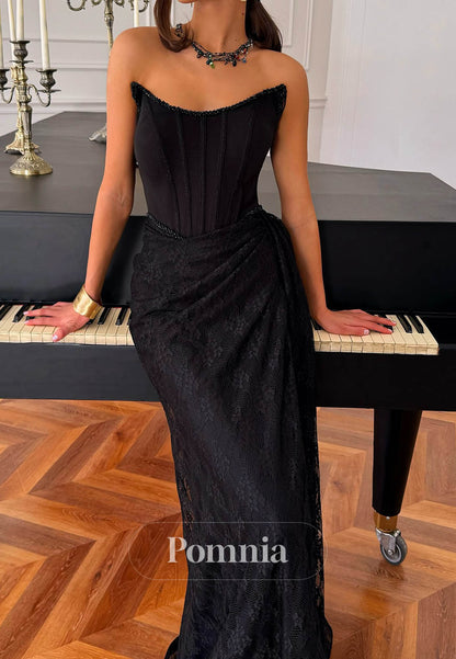 Black Sleeveless Scoop Corset Lace A-Line Prom Dress