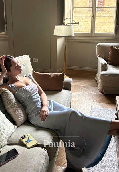 Sky Blue Spaghetti Straps Scoop A-Line Prom Dress