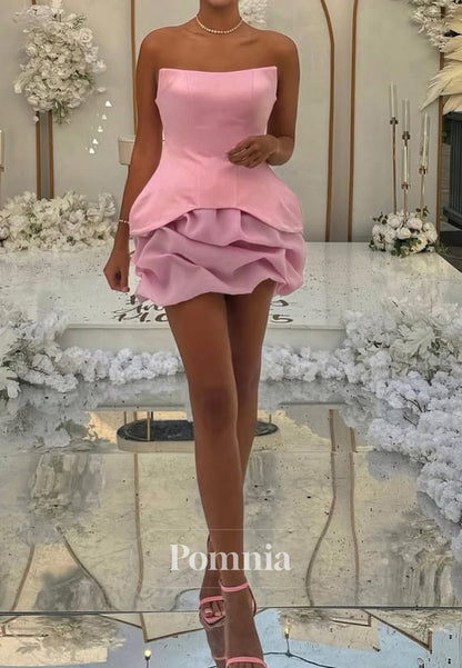Blushing Pink Sleeveless Strapless Appliques Homecoming Dress