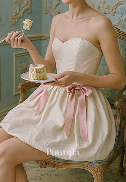 Rose Petal Sleeveless Sweetheart A-Line Bowknot Homecoming Dress