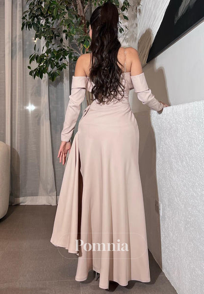 Rose Petal Half-Sleeves Off-Shoulder Sequins Evening Dress