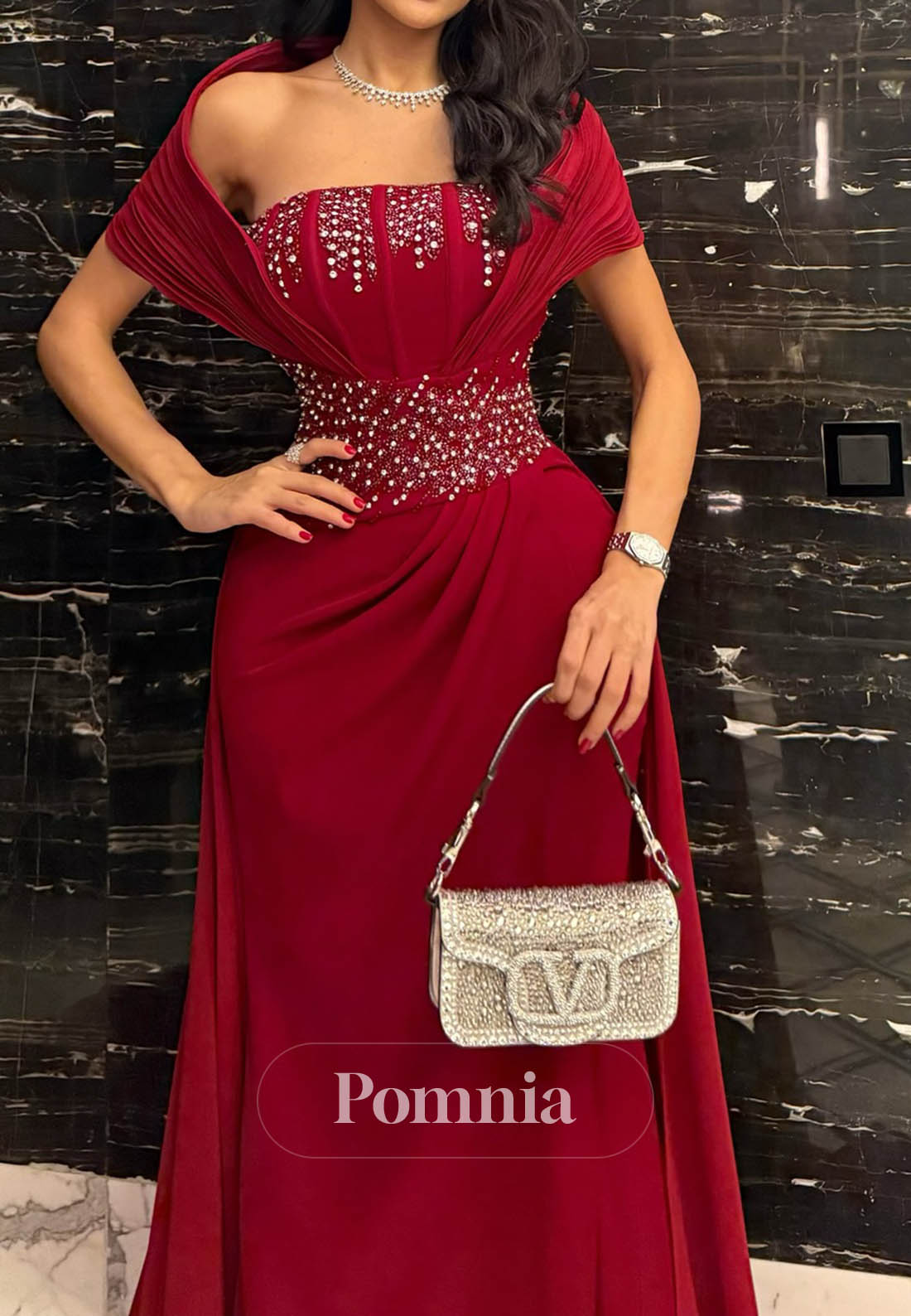 Burgundy Square Sleeveless Sequins A-Line Prom Dress