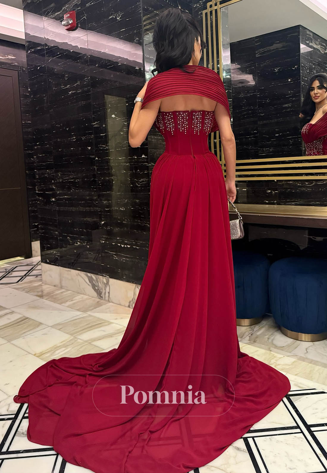 Burgundy Square Sleeveless Sequins A-Line Prom Dress