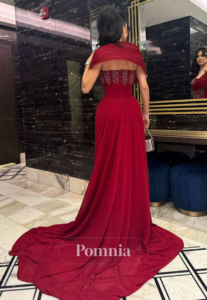 Burgundy Square Sleeveless Sequins A-Line Prom Dress