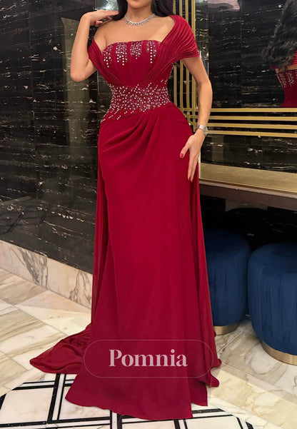 Burgundy Square Sleeveless Sequins A-Line Prom Dress