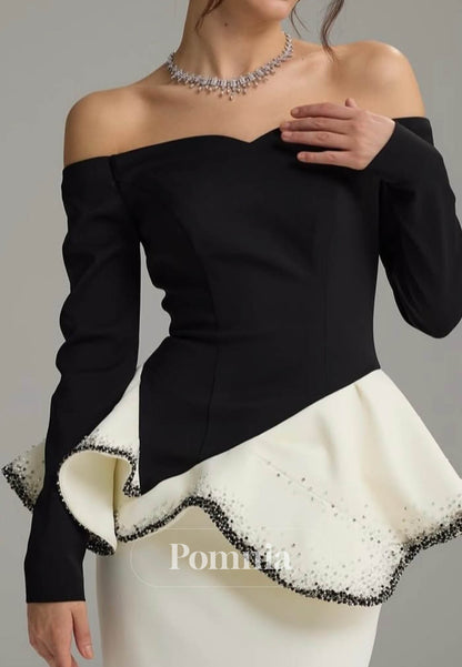 Elegant Long Sleeves Off-Shoulder Empire-Waist Evening Dress