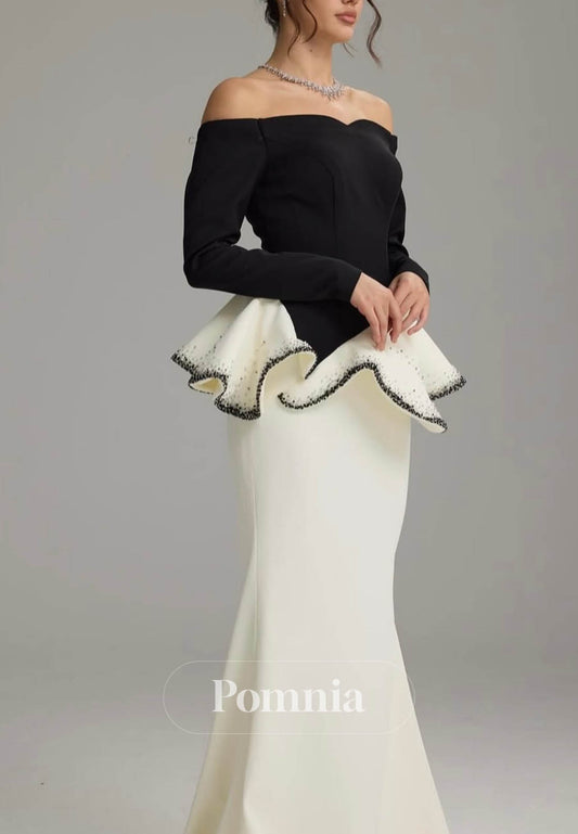 Elegant Long Sleeves Off-Shoulder Empire-Waist Evening Dress