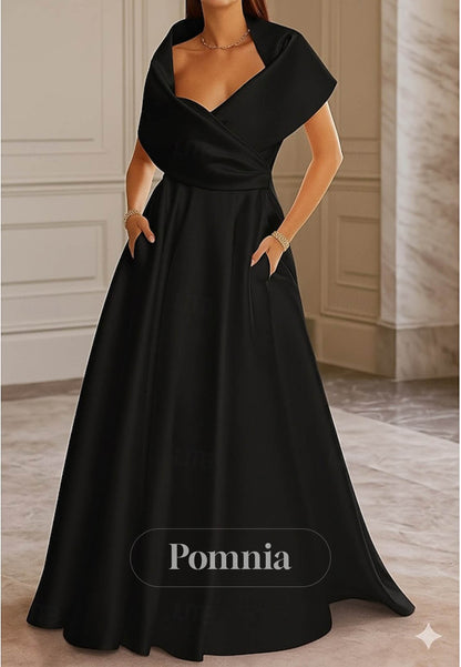 Elegant Cap Sleeves V-Neck Empire-Waist Evening Dress