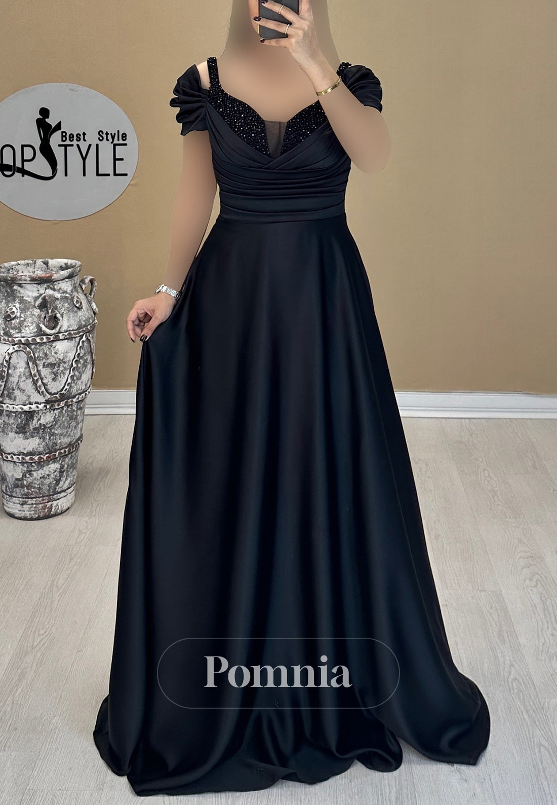 Short Sleeves Sweetheart Empire-Waist Sequins Evening Dress