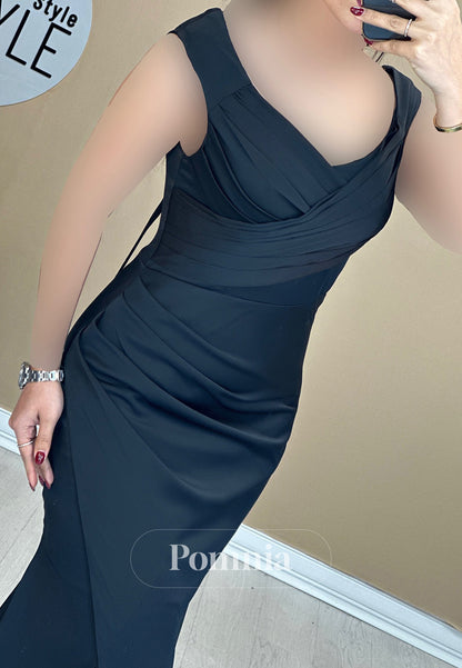 Simple Spaghetti Straps V-Neck Sweep Train Evening Dress