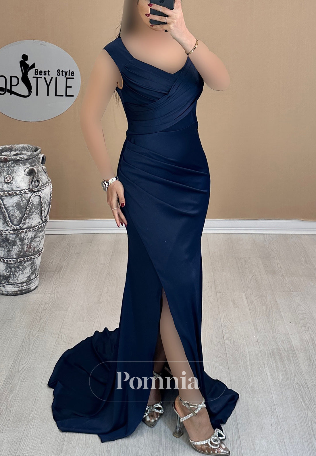 Simple Spaghetti Straps V-Neck Sweep Train Evening Dress