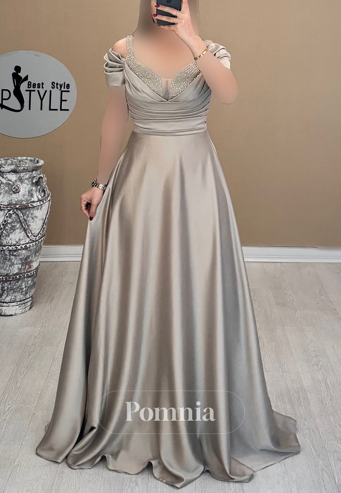 Short Sleeves Sweetheart Empire-Waist Sequins Evening Dress