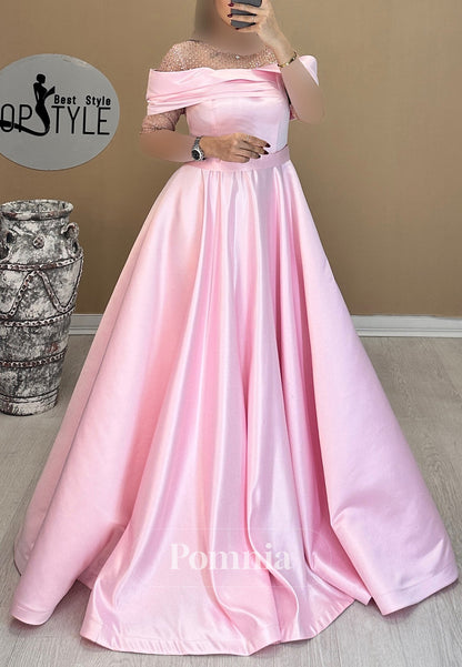 A-Line Short Sleeves Scoop Sequins Empire-Waist Evening Dress