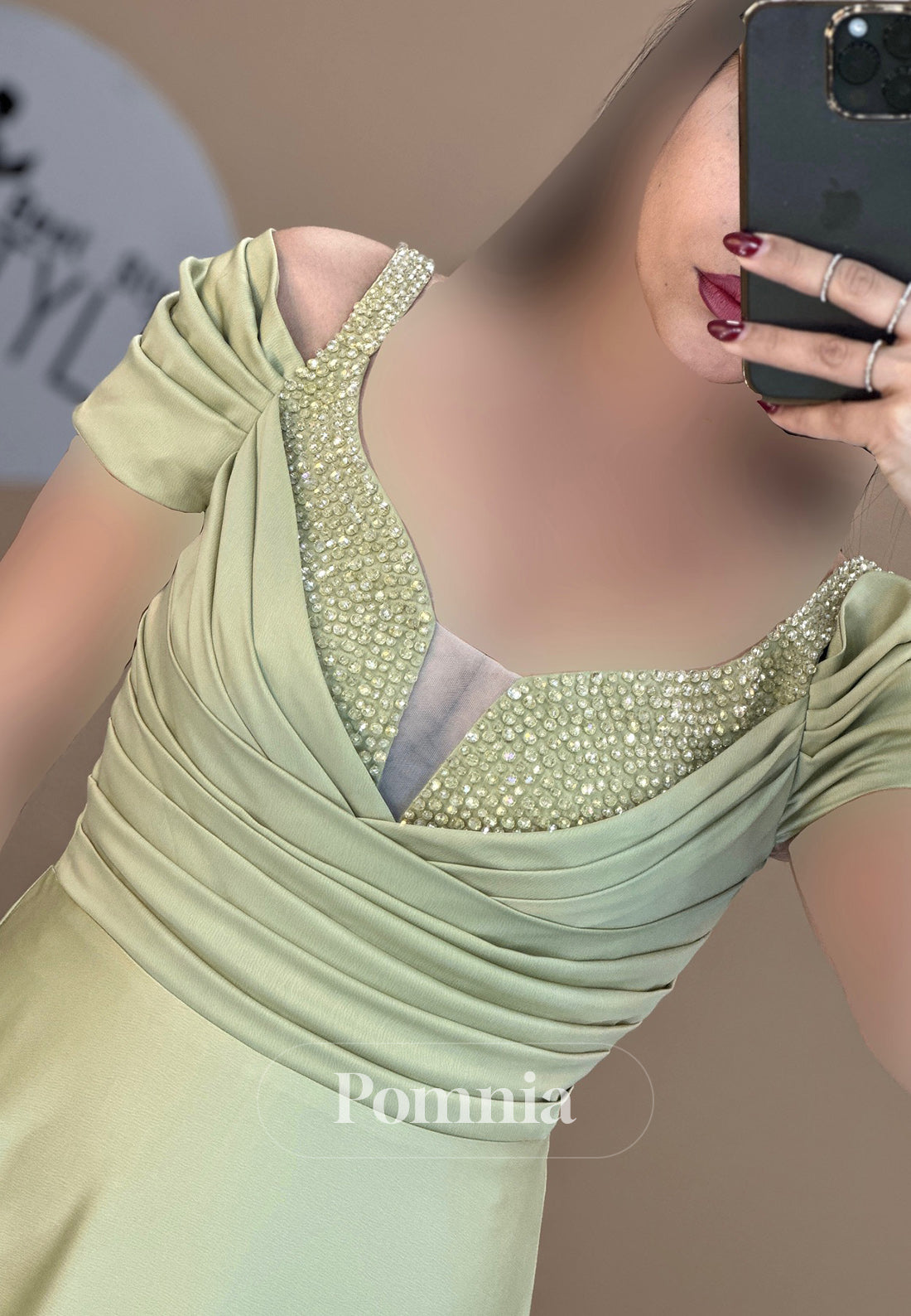 Short Sleeves Sweetheart Empire-Waist Sequins Evening Dress