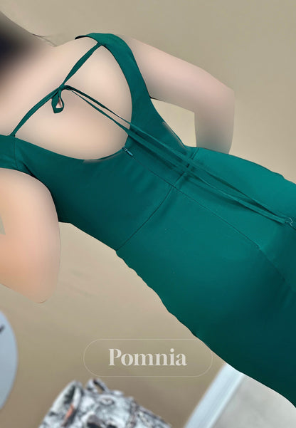 Simple Spaghetti Straps V-Neck Sweep Train Evening Dress