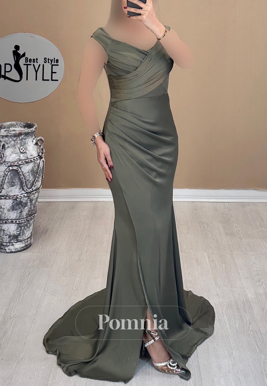 Simple Spaghetti Straps V-Neck Sweep Train Evening Dress