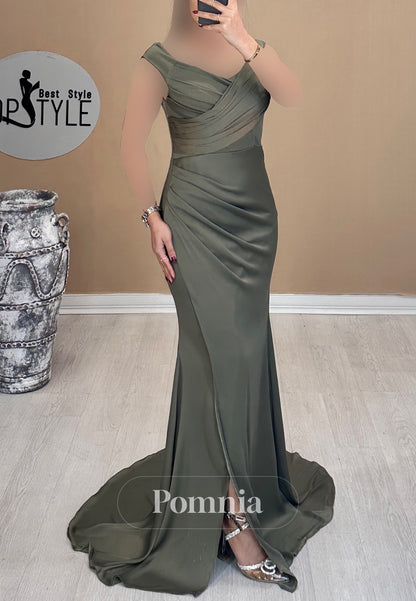 Simple Spaghetti Straps V-Neck Sweep Train Evening Dress