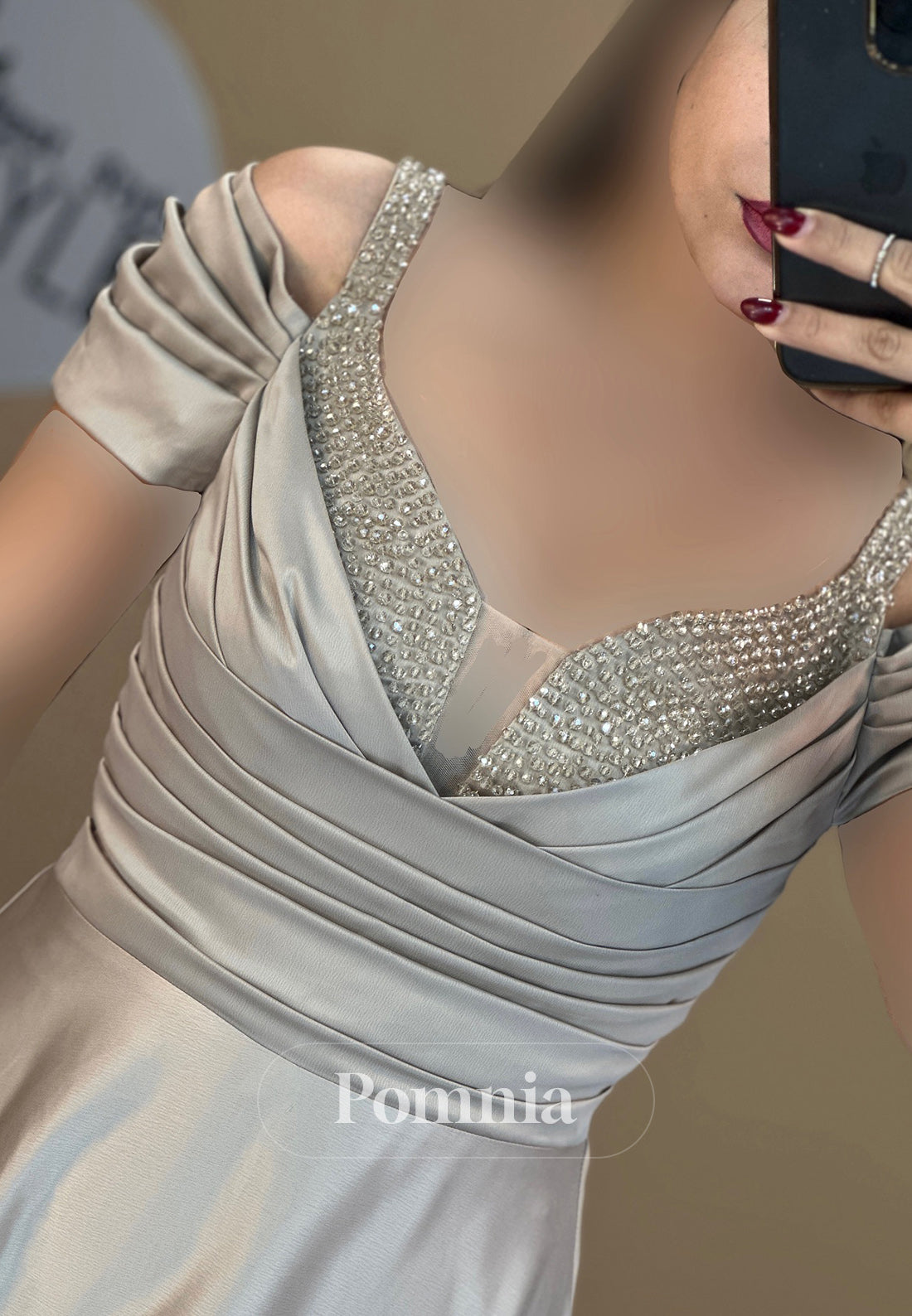 Short Sleeves Sweetheart Empire-Waist Sequins Evening Dress