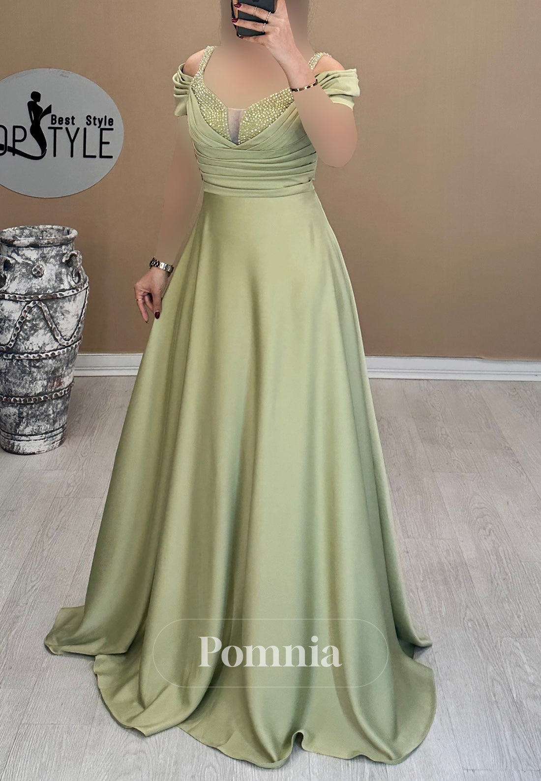 Short Sleeves Sweetheart Empire-Waist Sequins Evening Dress