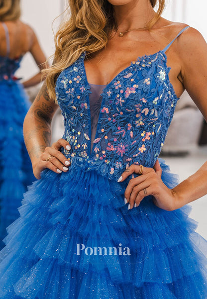 A-Line Halter Sleeveless Ruffles Sequins Prom Dress