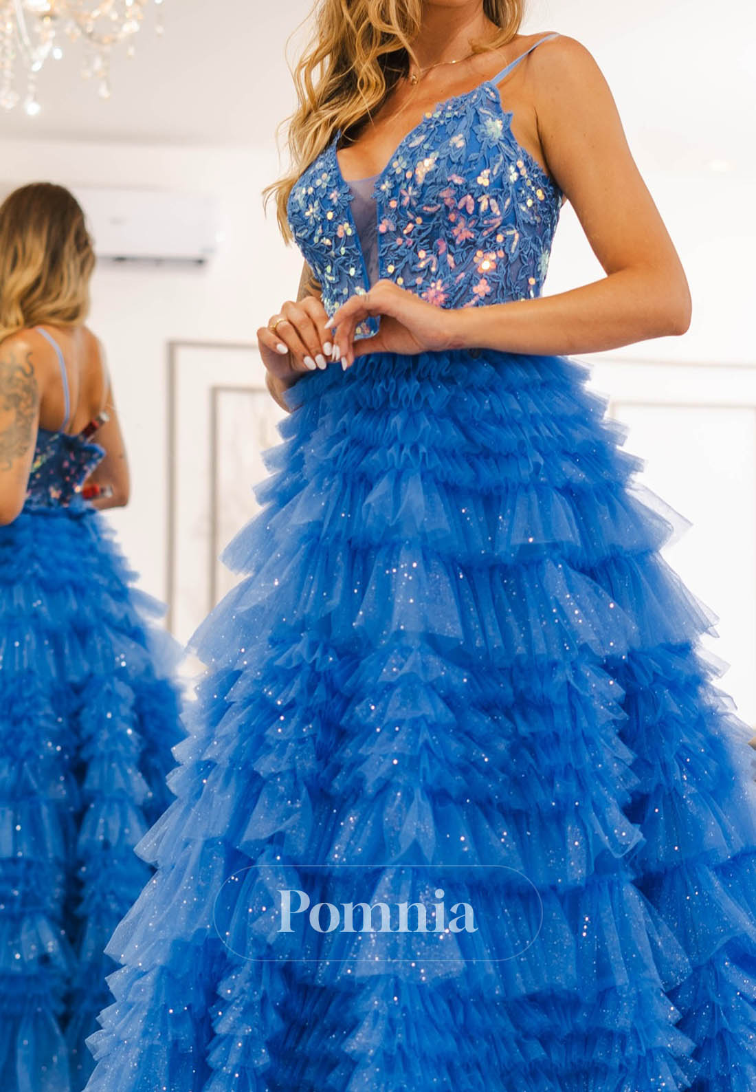 A-Line Halter Sleeveless Ruffles Sequins Prom Dress