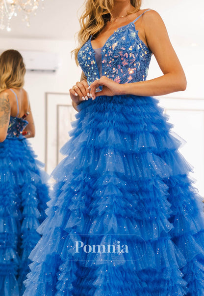 A-Line Halter Sleeveless Ruffles Sequins Prom Dress