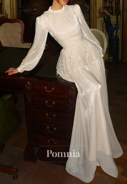 Elegant Long Sleeves High Neck Empire-Waist Evening Dress