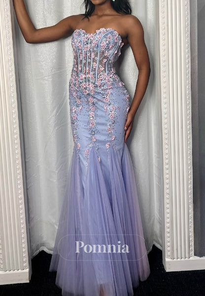 Lavender Sweetheart Sleeveless Corset Tulle Prom Dress