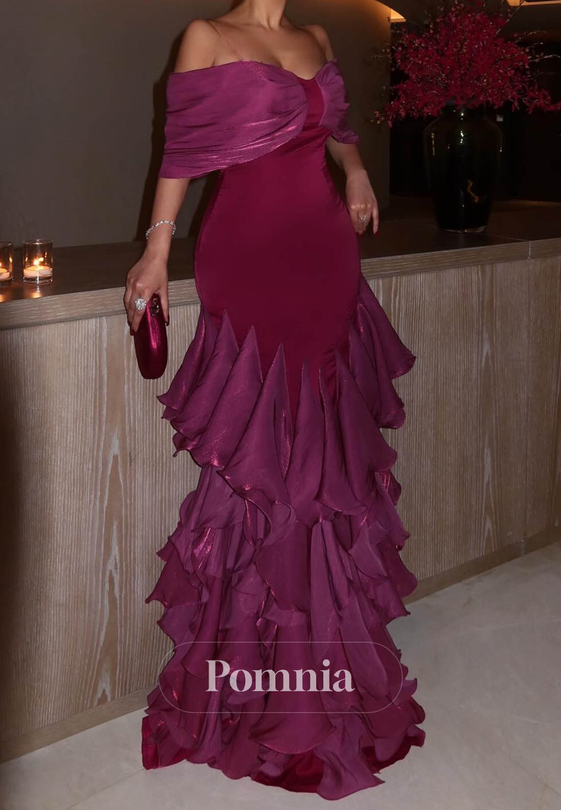 Orchid Sleeveless Strapless Ruffles Evening Dress