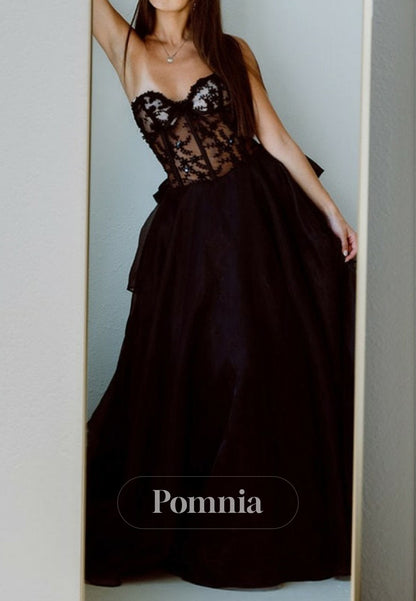 Black A-Line Sleeveless Strapless Corset Tulle Bowknot Wedding Dress