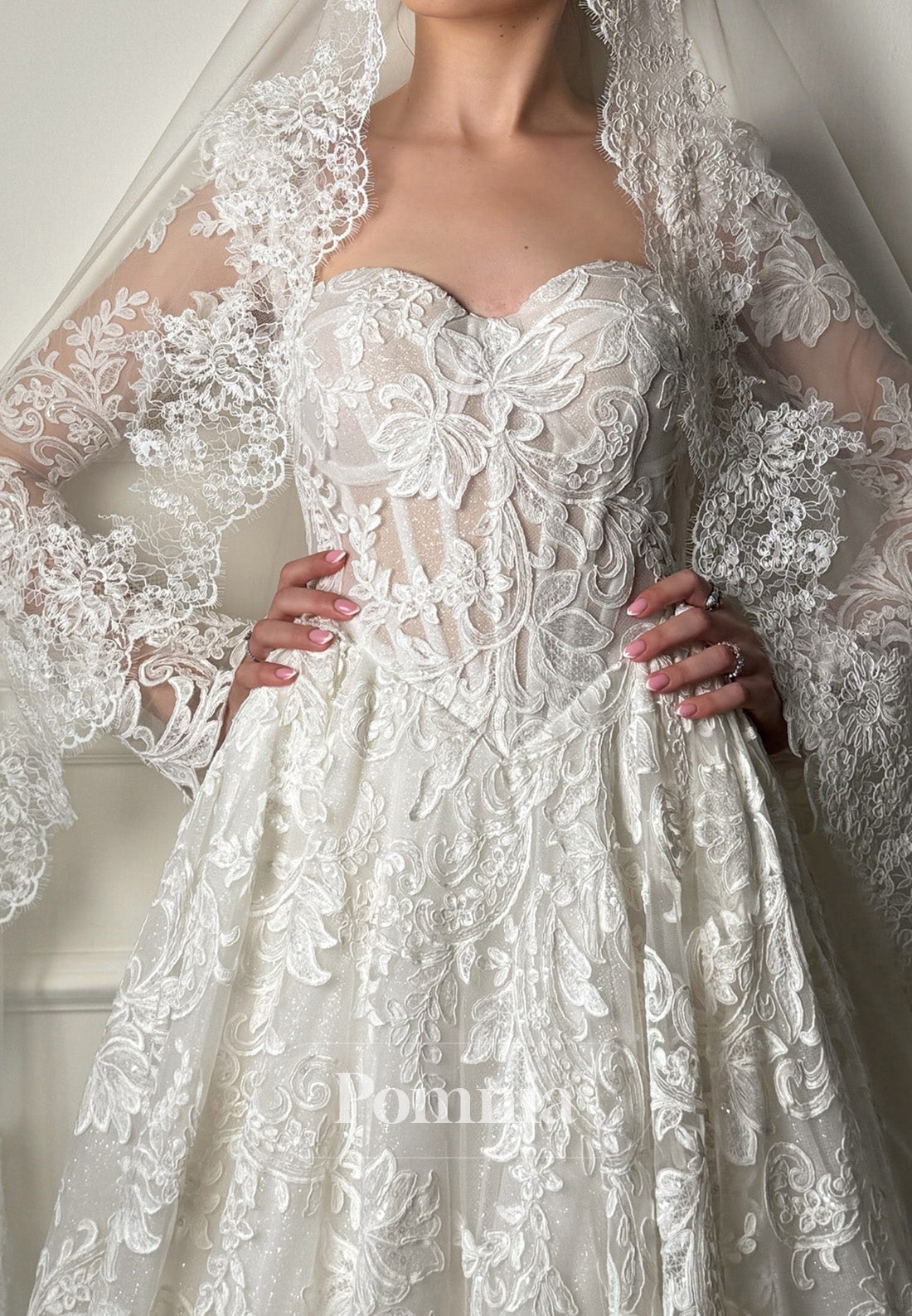 Charming A-Line Long Sleeves V-Neck Wedding Dress