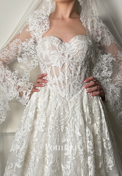 Charming A-Line Long Sleeves V-Neck Wedding Dress